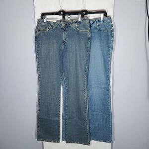 St Johns Bay Jeans 12L Denim Blue Straight Leg Bootcut Stretch Mid Rise Lot Of 2